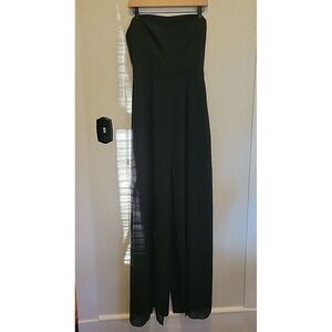 Halston Strapless Jumpuit Womens 10 Black Flowy Pants Sleek Evening Wear Formal